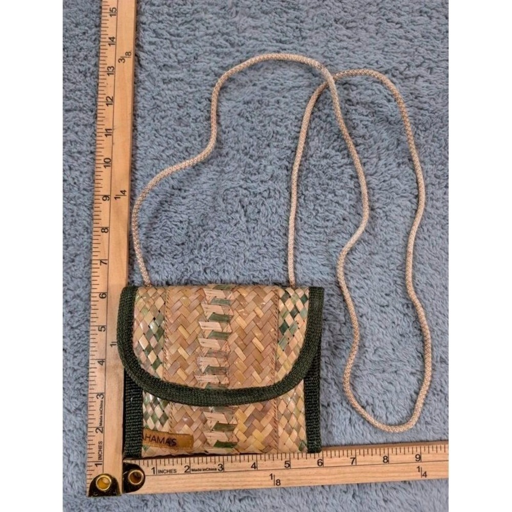 Unbranded Crossbody Bag Womens Small Tan Green Woven Straw Bahamas Souvenir